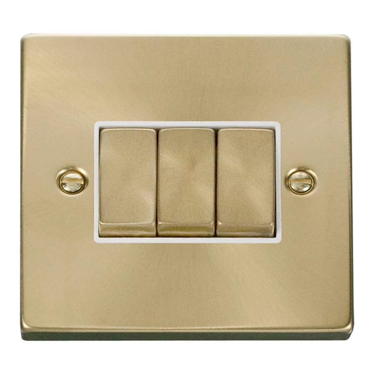 SE HOME Satin Brushed Brass 10A 3 Gang 2 Way Ingot Light Switch Gold Satin Brass