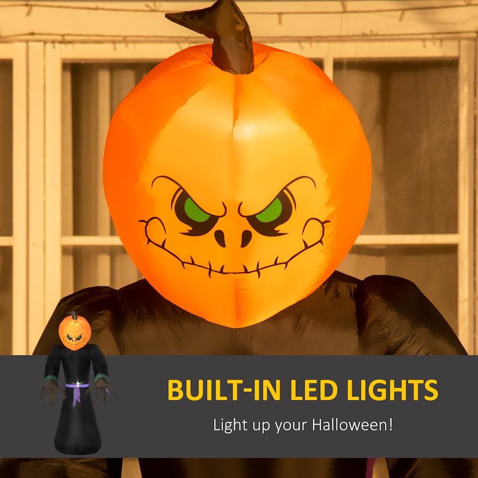 image 1 of HOMCOM 2.1m Inflatable Pumpkin Ghost Head Monster Vampire 6 LED Halloween Blow Up Yard Holiday Decoration