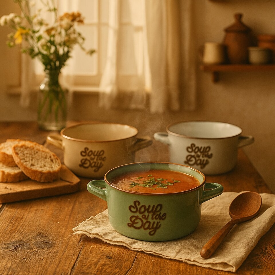image 1 of Stoneware Soup Bowls With Handles | Green | Green & Set of 3 | 3