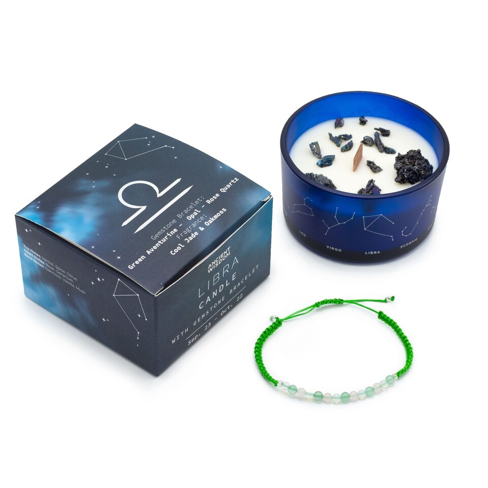 image 1 of Serenityy Zodiac Crystal Candle with Gemstone Bracelet - Libra