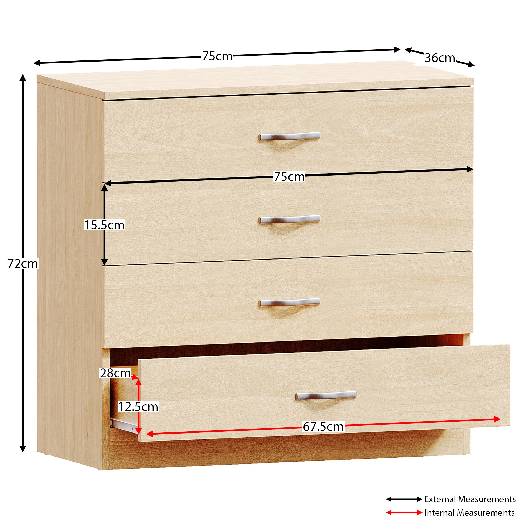 Sonoma Oak Effect Tall Boy Chest of 5 Drawers Bedroom Furniture - Narrow Slim eB