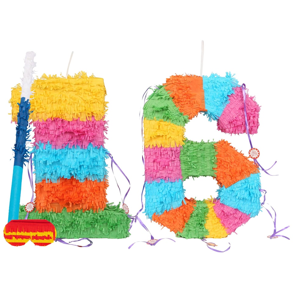 image 1 of Fax Potato 16th Birthday Pinata Set with Stick & Blindfold - Blue Stick