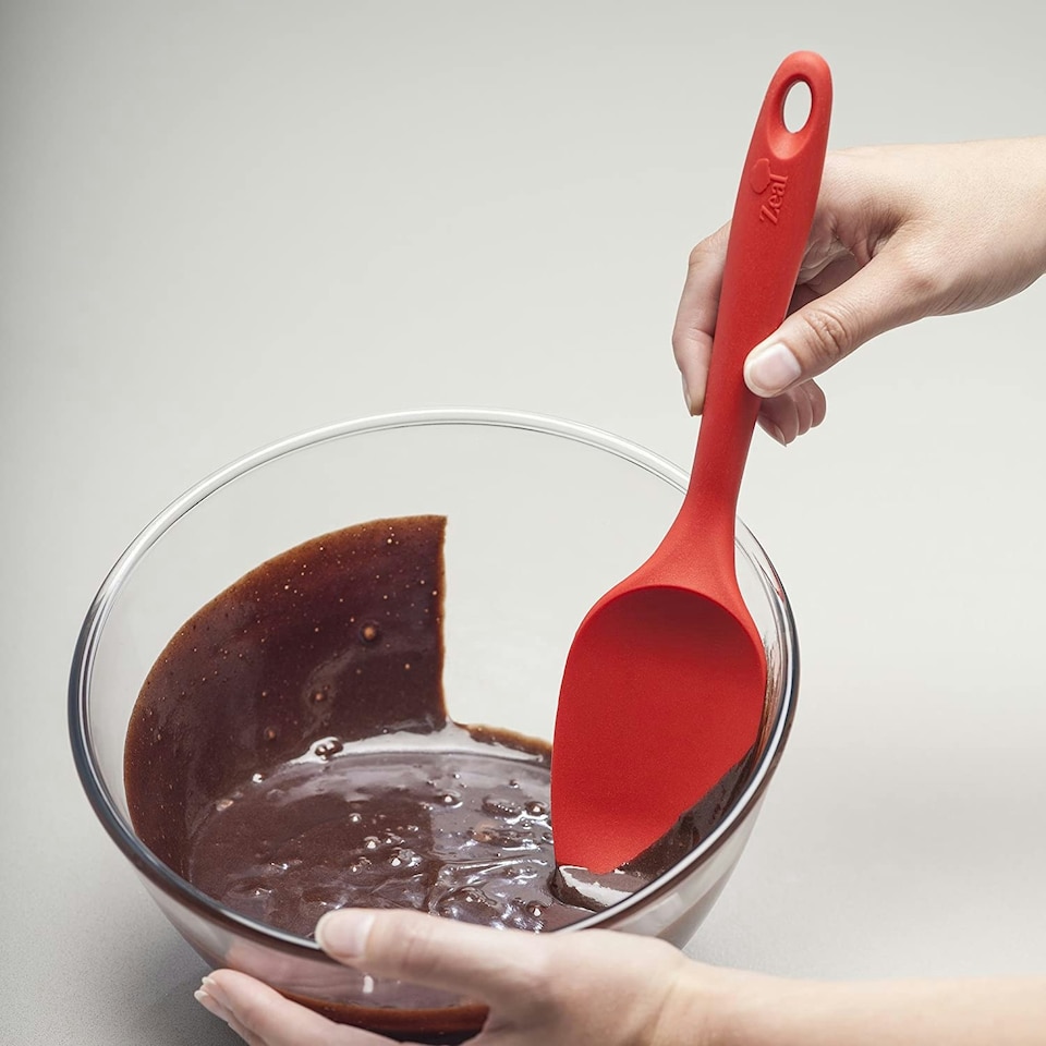 image 1 of Zeal Silicone Spatula Spoons, Large and Small, Set of 2, Red