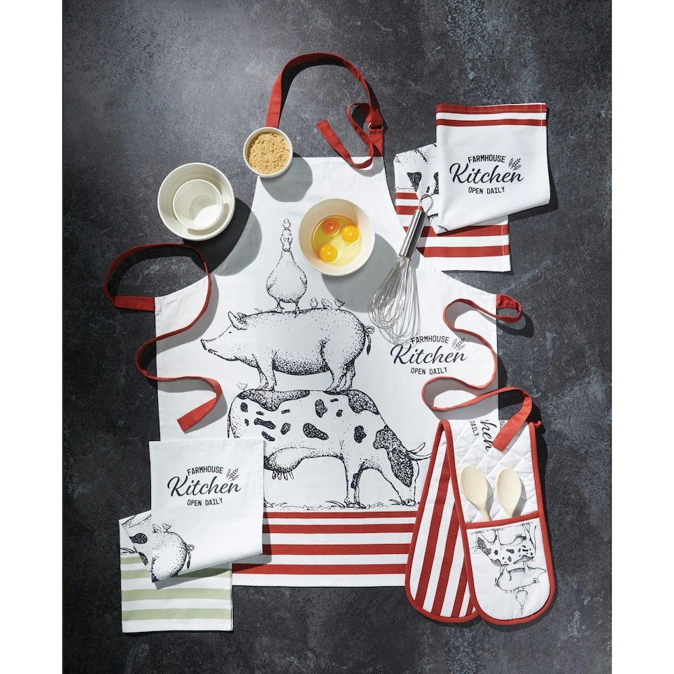 image 1 of KitchenCraft Apron Red Farmhouse Cotton White