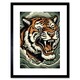 image 1 of Roaring Tiger Sea Waves Tattoo Ink Body Americana 50s 9x7" Black Framed Wall Art Print
