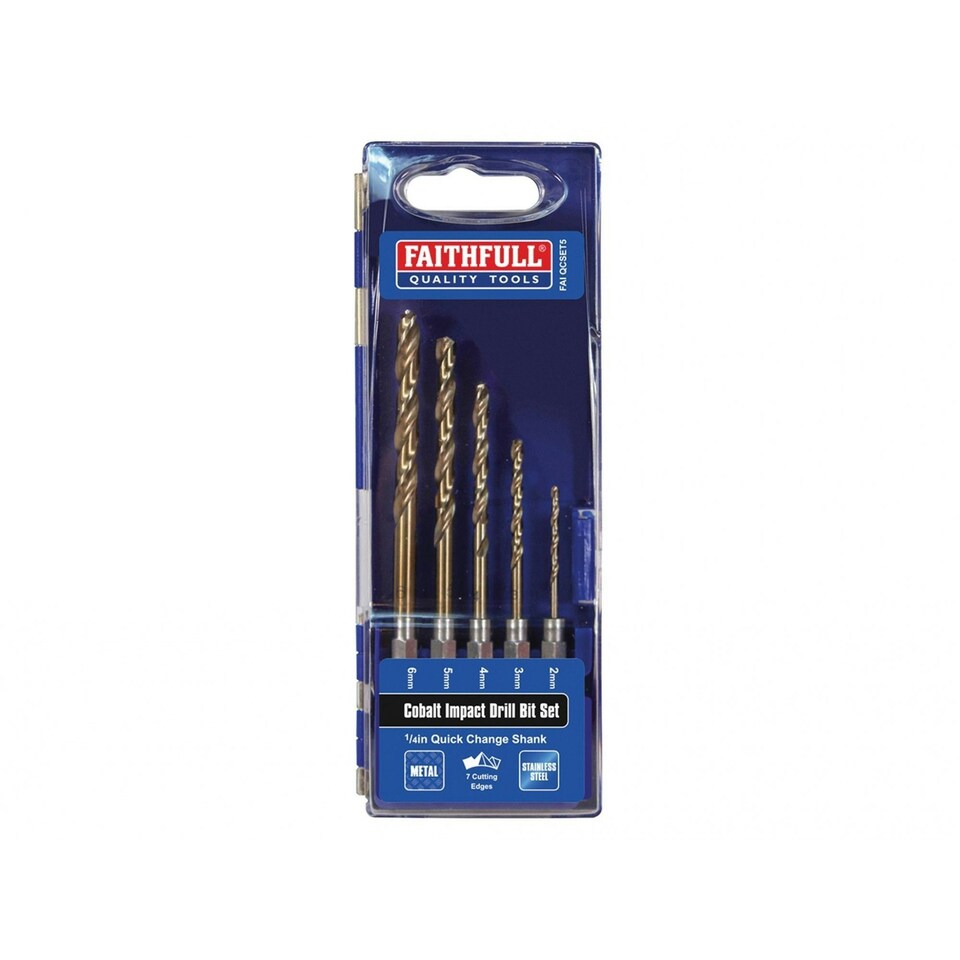 Faithfull Hsse M35 Cobalt Quick-change Impact Drill Bit Set, 5 Piece - Multi Colour - One Size