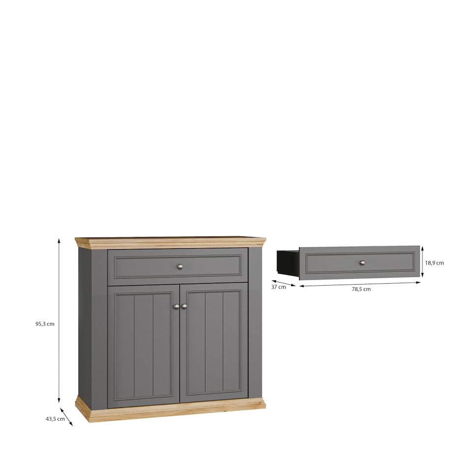 image 1 of Pontypool 2 Door 1 Drawer Small Sideboard in Wolfram Grey and Mauvella Oak