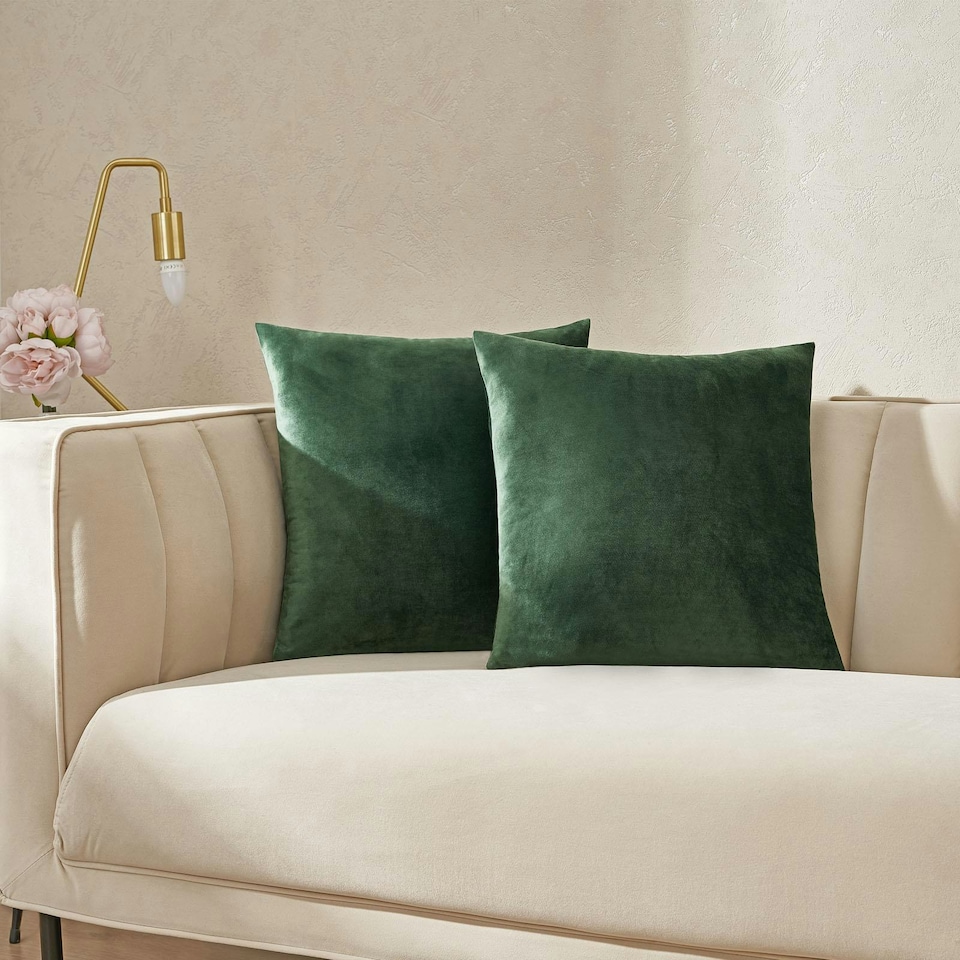 image 1 of OHS 2 x Soft Plain Matte Velvet Cushion Covers, 45x45cm - Forest Green