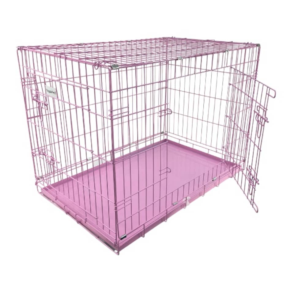 image 1 of Hugglepets Dog Cage Crate with Metal Tray | Silver | XS