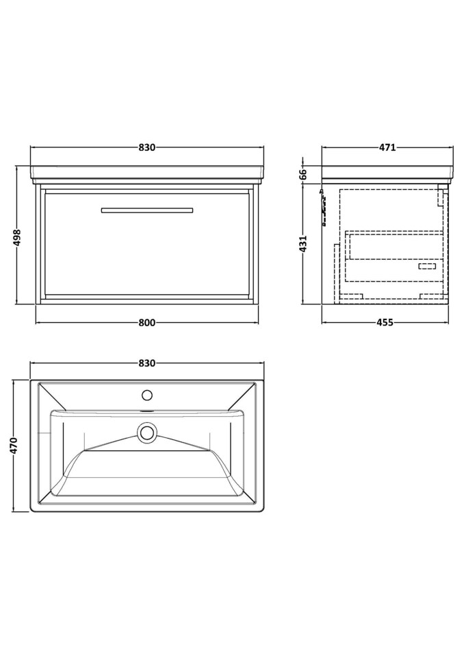 image 1 of Balterley Modern Bathroom Wall Hung Single Drawer Vanity Unit with Fireclay Basin - 1 Tap Hole | Green | Reed Green | 498 x 830 x 471mm