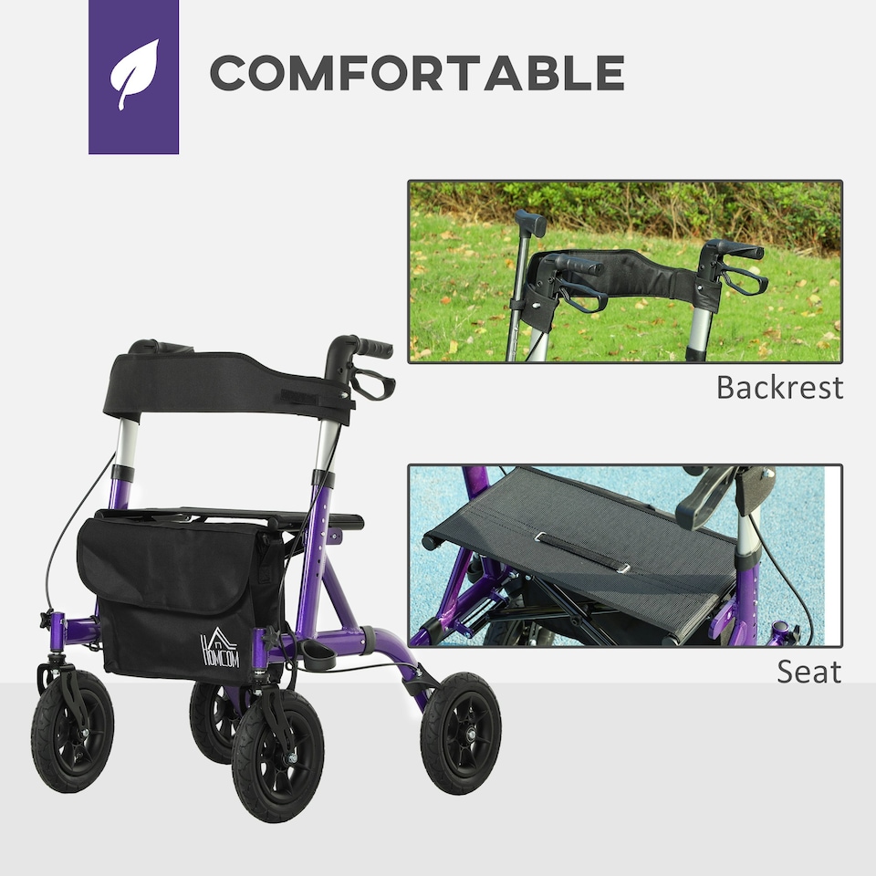 image 1 of HOMCOM Rollator Walker with Seat, Backrest, Bag, All-terrain Wheels