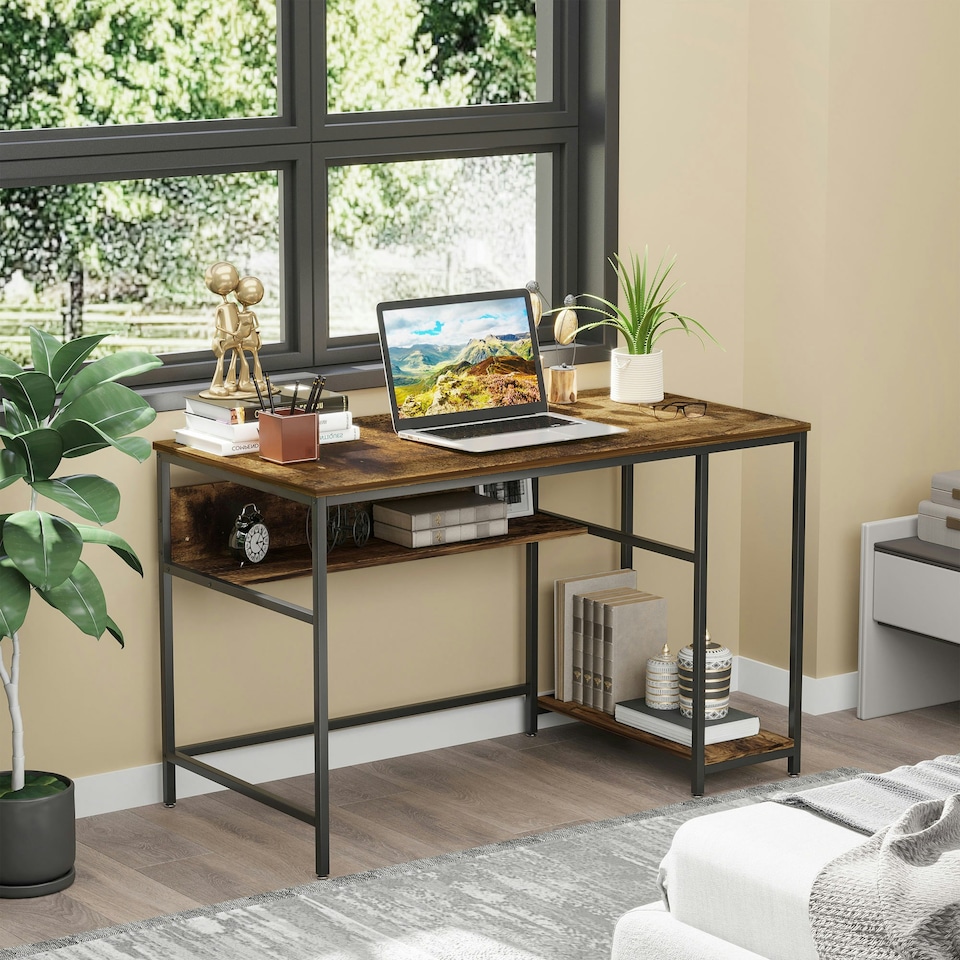 image 1 of HOMCOM Home Office Computer Writing Desk Study Workstation w/ Storage, Brown