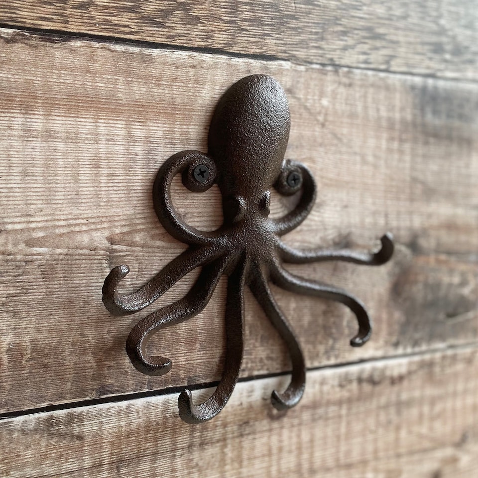 image 1 of Cast Iron Octopus Shaped Wall Hook Rack with 2 Hooks