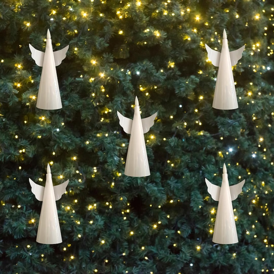image 1 of Set of 5 15cm Battery Operated LED Floating Angel Candle Christmas Decorations with Remote in Warm White