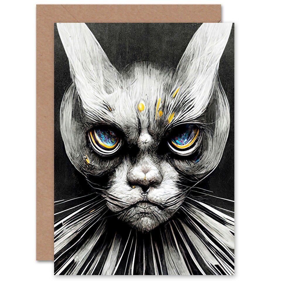 image 1 of Angry Cat Mask Horror Halloween Card