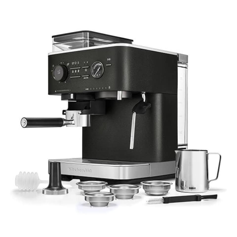 image 1 of KitchenAid Semi Automatic Espresso Machine with Burr Grinder Cast Iron Black