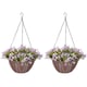 image 1 of HOMCOM Artificial Flowers in Basket Set of 2 with 75 Leaves and 15 Flowers | Purple | Purple