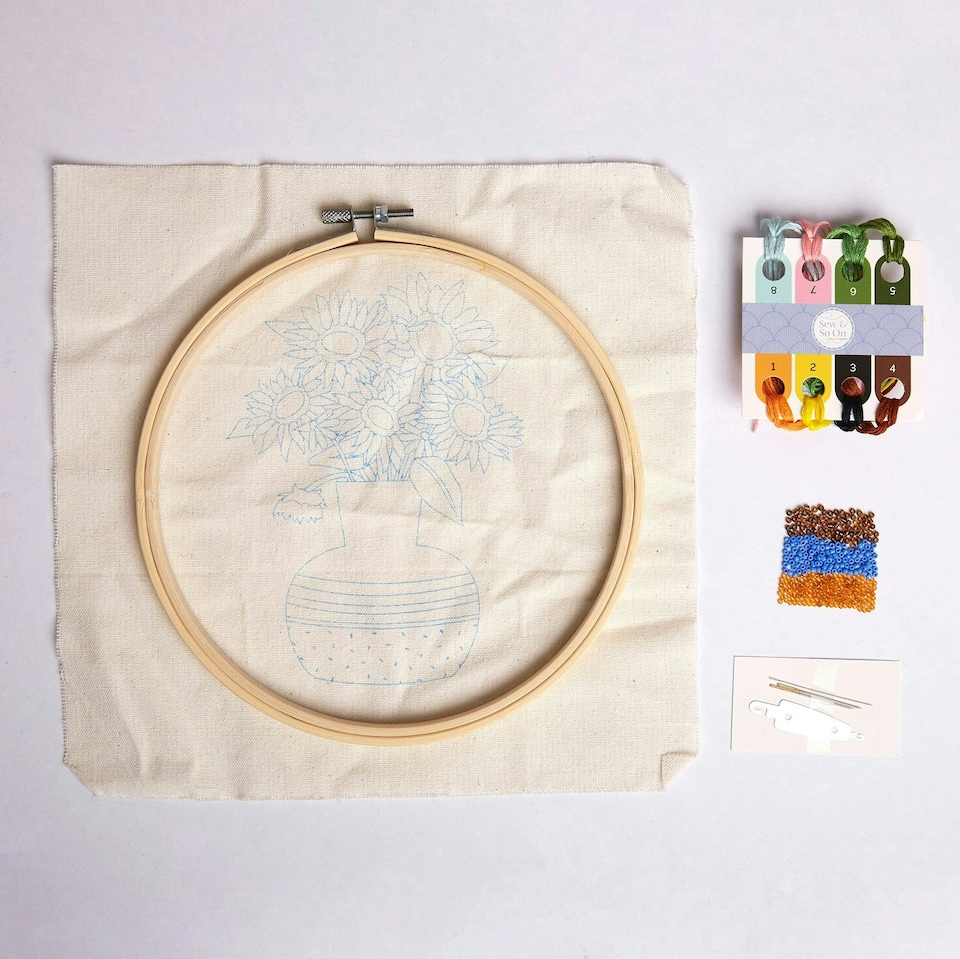 image 1 of Sew And So On Premium Embroidery Kit, Multicoloured, Sunflowers