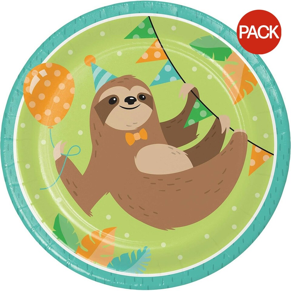 Creative Party Paper Sloth Dinner Plate (Pack of 8) - Multicoloured - One Size Multi