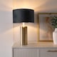 image 3 of ValueLights Lexy Antique Brass Dimmable Table Lamp Black Velvet Gold Shade and Bulb