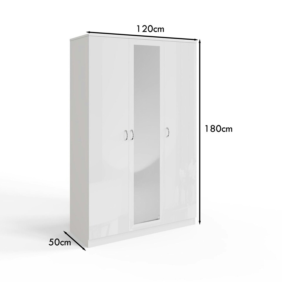 image 1 of FWStyle Chilton 3 Door Wardrobe With Mirror - White Gloss Front White