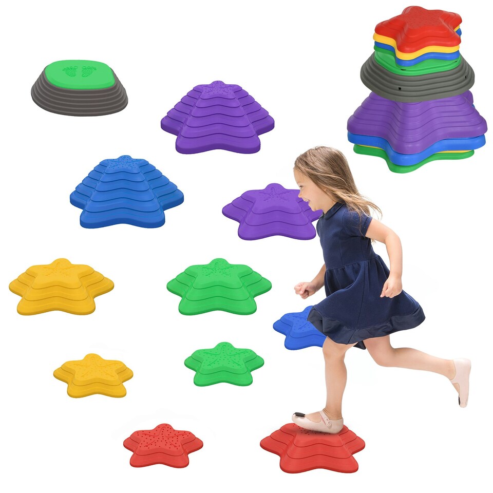 image 1 of ZONEKIZ Kids Stepping Stones, 11 Pieces Balance River Stones for Obstacle Course