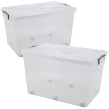 URBNLIVING Clear Plastic Storage Box With Lid | Clear | 70 Litre - 2 Boxes
