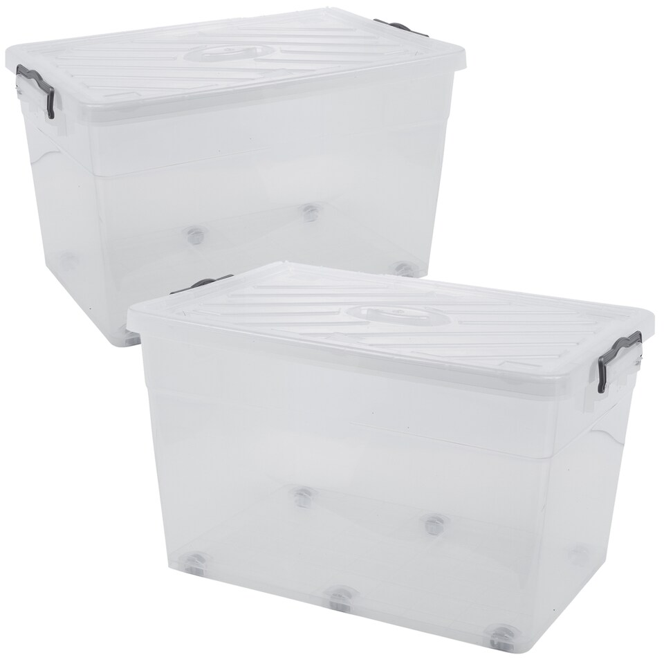 image 1 of URBNLIVING Clear Plastic Storage Box With Lid | Clear | 70 Litre - 2 Boxes