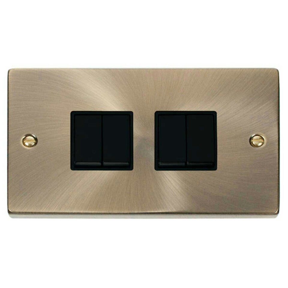 image 1 of SE HOME Antique Brass 10A 4 Gang 2 Way Light Switch Brown | Antique Brass