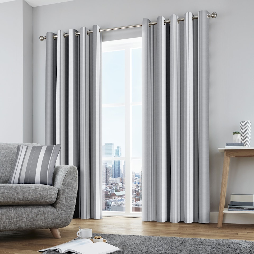 image 1 of Fusion Whitworth Stripe Eyelet Curtains Grey
