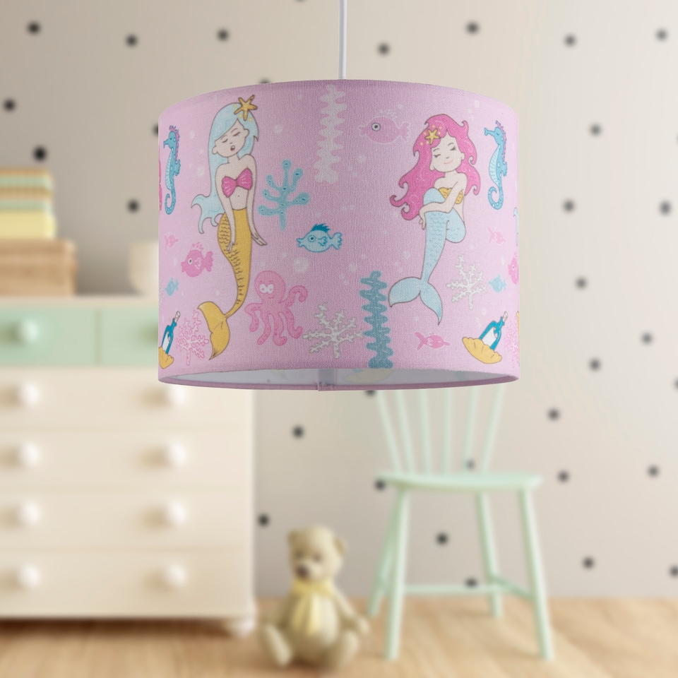 image 1 of Set of 2 Mermaid - Pink 25cm Easy Fit Pendant Fabric Shades