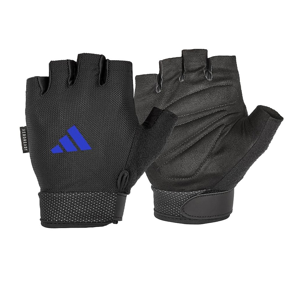 image 1 of Adidas Essential Adjustable Training Gloves, Aeroready Cooling, Padded Suede Palms. | Multi | Blue | M