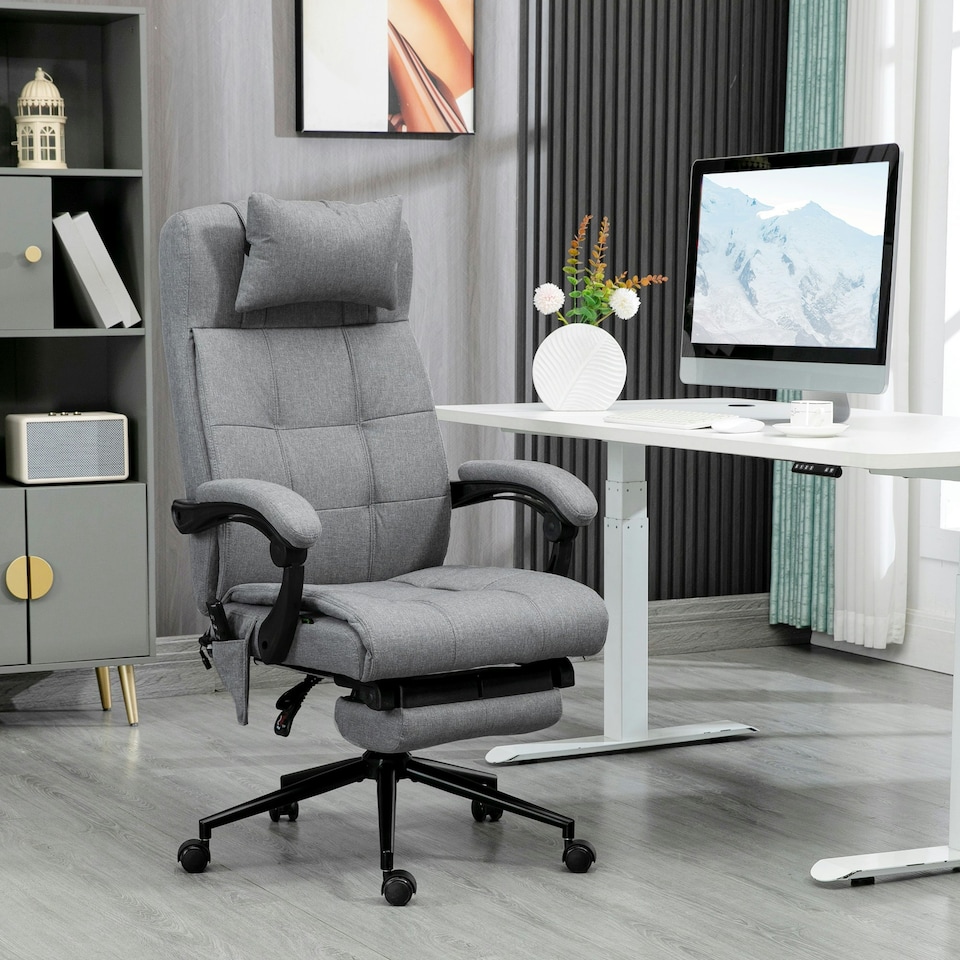 image 1 of Vinsetto Fabric Vibration Massage Office Chair with Heat, Head Pillow, Grey