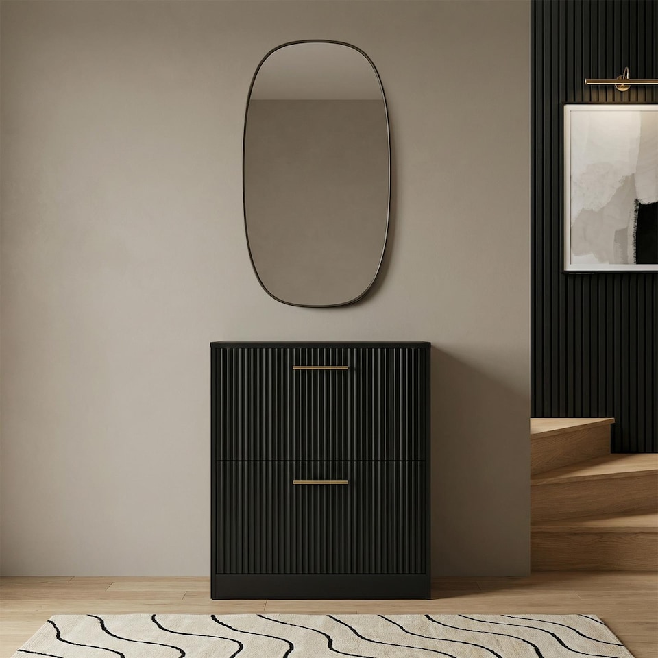 image 1 of OHS Ribbed 2-Drawer Shoe Cabinet Flip Down Hallway Storage Unit