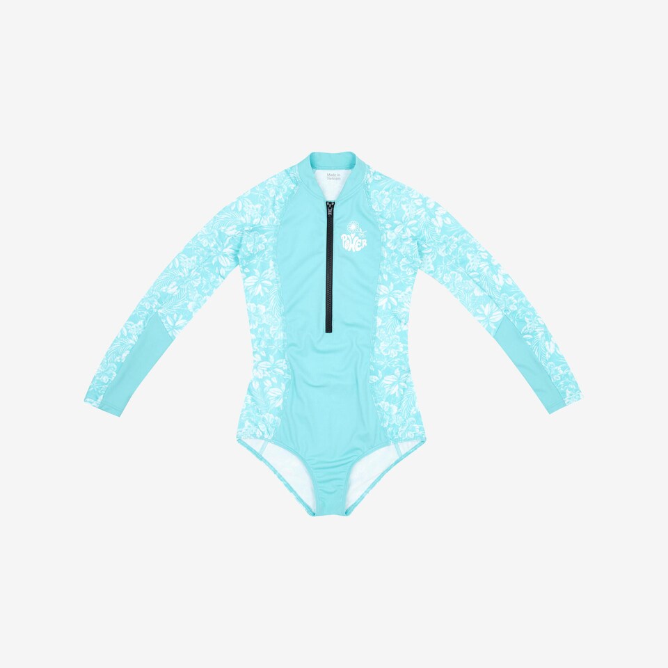 image 1 of Decathlon Girls Surfing Front Zip Long Sleeve One-Piece Swimsuit