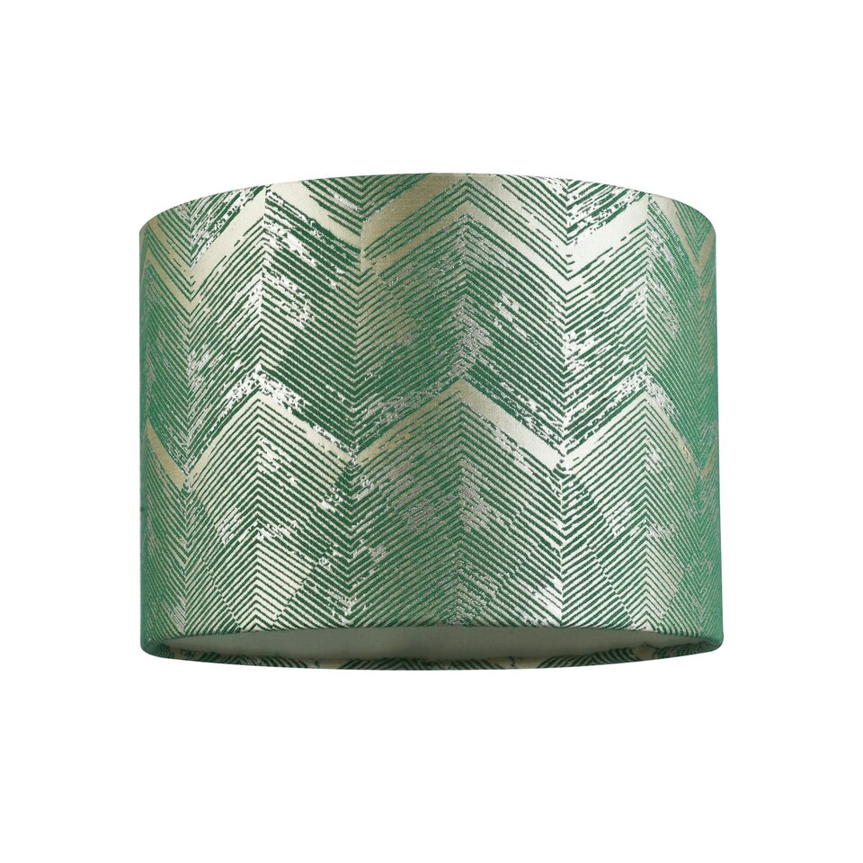 image 1 of Contemporary Emerald Green Drum Lamp Shade with Gold and Silver Metallic Decor