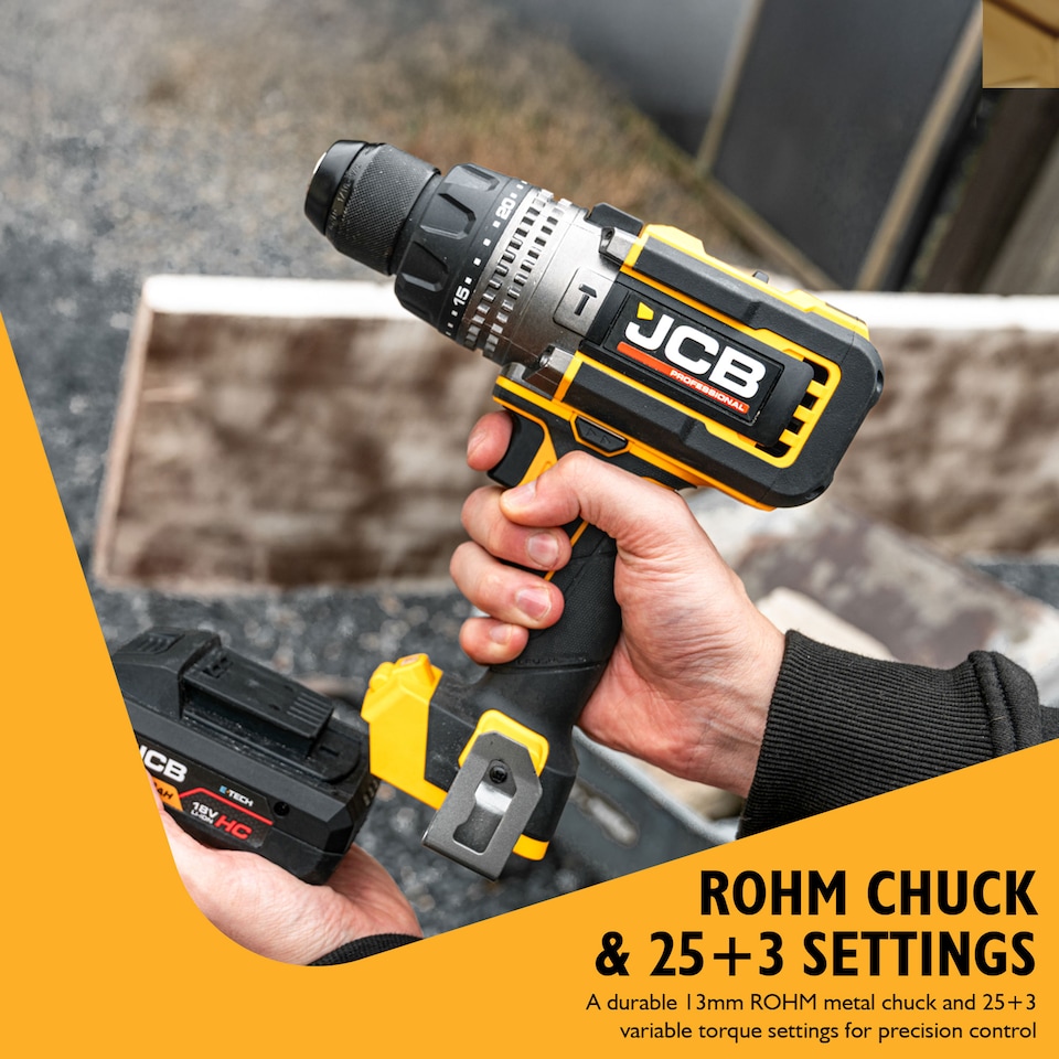 image 1 of JCB Pro Cordless Combi Drill 18v 160Nm Electric Screwdriver Impact Auxiliary Handle Anti Kickback (Bare Unit only)