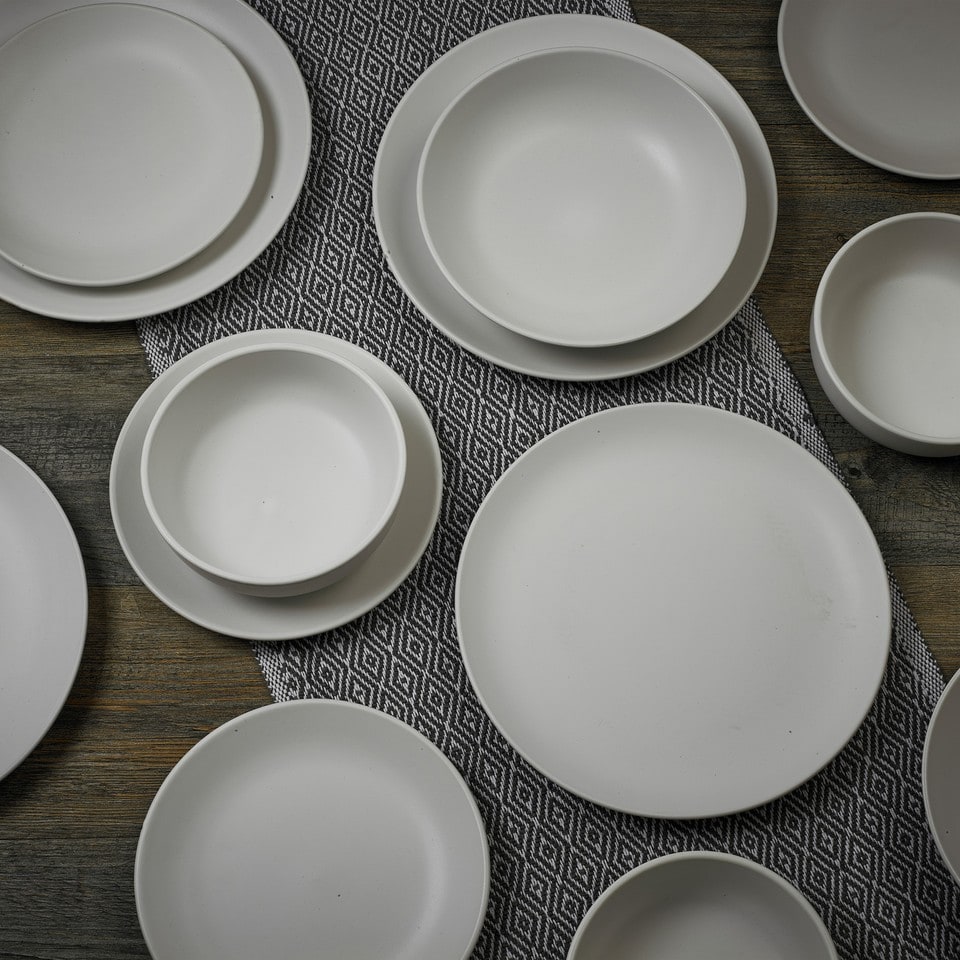 image 1 of Coloured Stone Ceramic Dinnerware Crockery Plates Bowls Dining Set | White | 12Pc White | 12