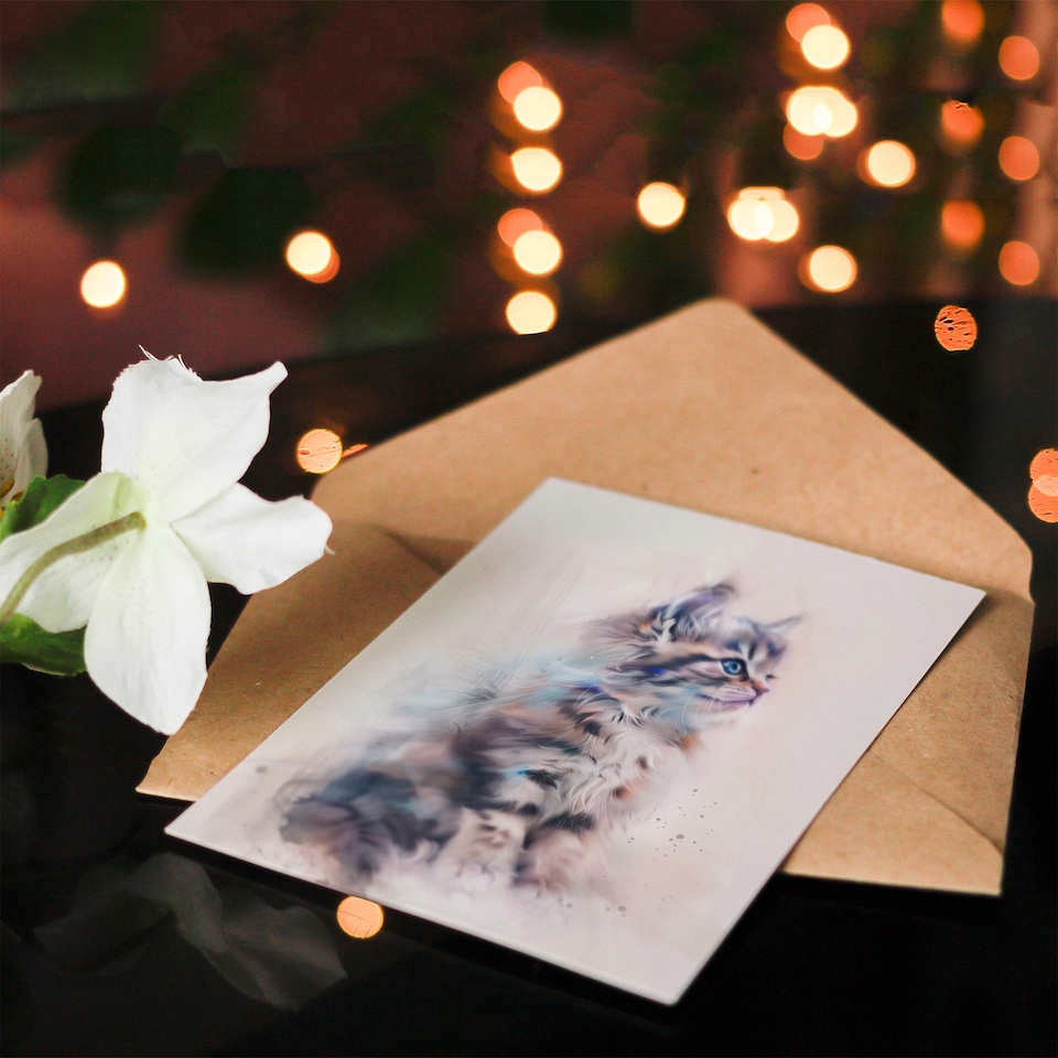 image 1 of Greeting Card Cat Lover Cute Fluffy Ragdoll Kitten Watercolour