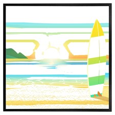 Surf board on beach (Picture Frame) Black | L