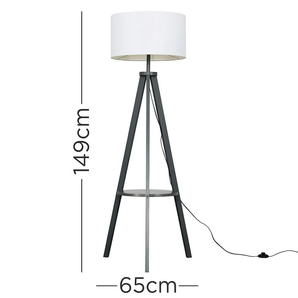 image 1 of ValueLights Morrigan White Shade Grey Wood Tripod Floor Lamp White