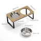 image 7 of Living and Home Elevated Dual-Bowl Pet Feeder with 10° Tilt – Stainless Steel Bowls | Brown | Grey | 33cm W x 16cm D x 12cm H | 1
