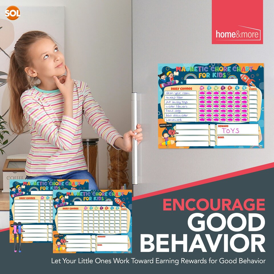 image 1 of 2pk Magnetic Reward Charts for Children with 2 Pens | Chores Board for Family