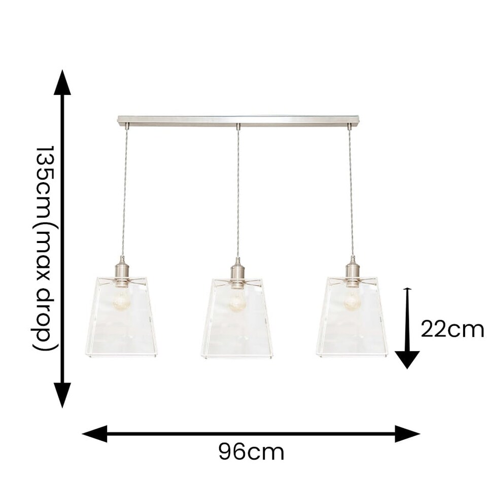 image 1 of ValueLights Susie Glass Lantern 3 Drop Brushed Chrome Ceiling Light and Bulbs
