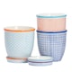 image 1 of Nicola Spring Hand-Printed Plant Pots with Saucers - 20.5cm - 3 Colours - Pack of 3 | Multi | Multi