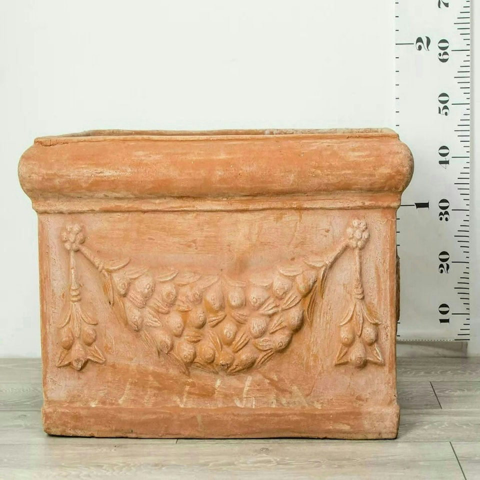 image 1 of Primrose Garden Large Terracotta Red Trough Planter With Decorative Detail 80cm