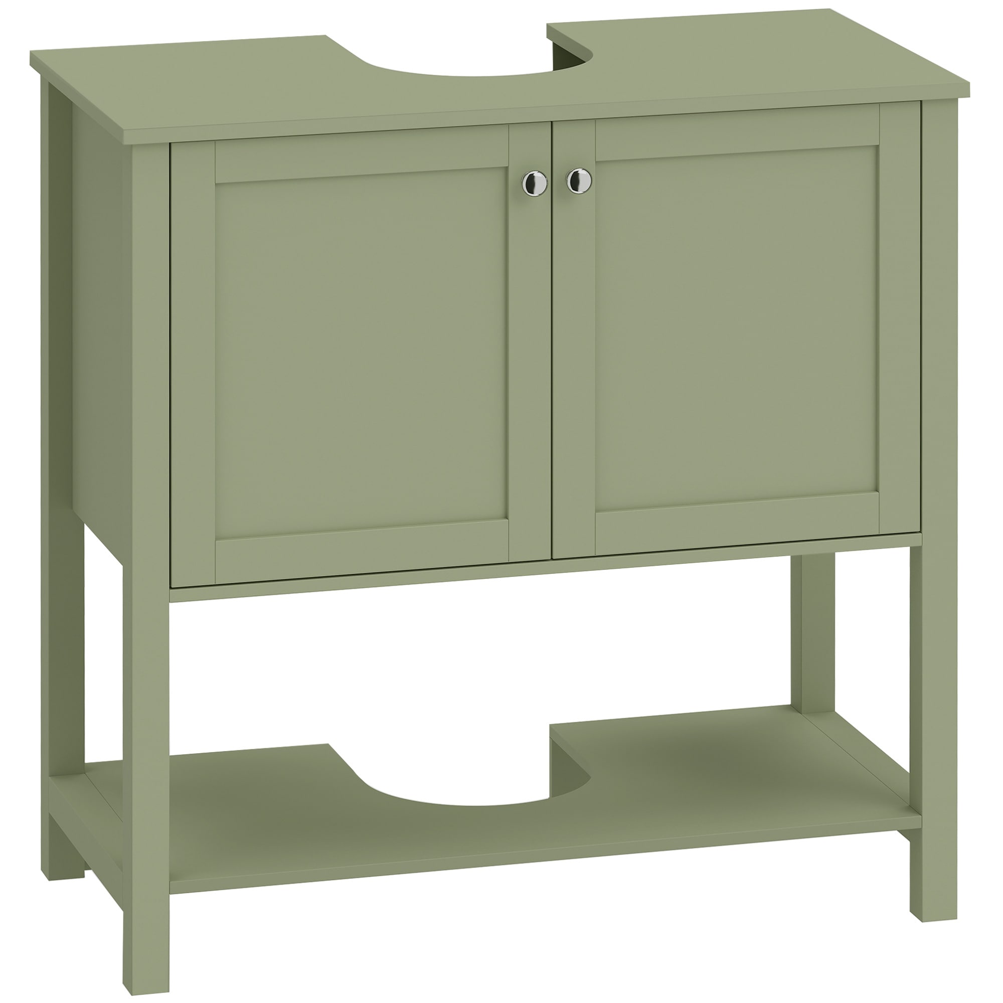 HOMCOM Under Sink Bathroom Cabinet with 2 Doors, Open Shelf, Green, Green