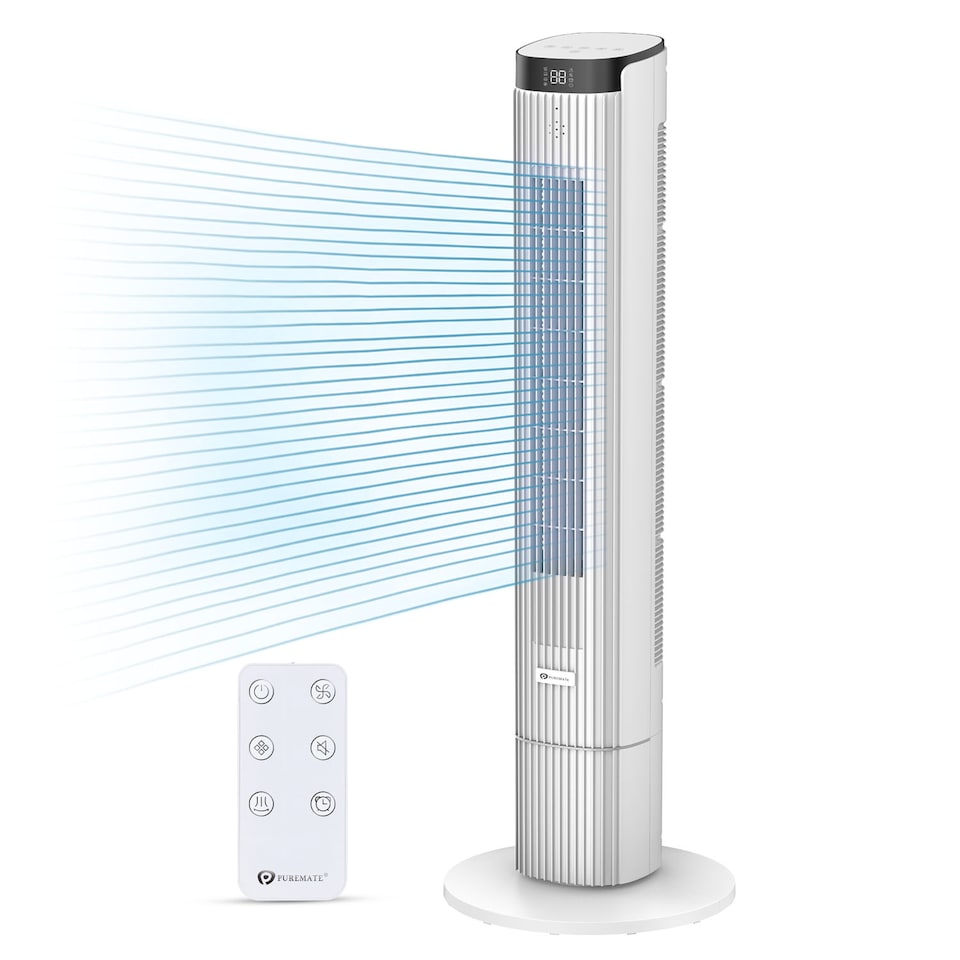 image 1 of PureMate 43-Inch Bladeless Tower Fan with Remote Control - White