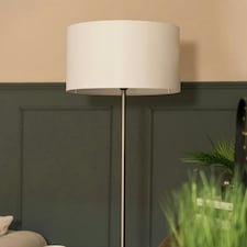 ValueLights Tavel Brushed Silver Floor Lamp with Large White Drum Shade and LED Bulb
