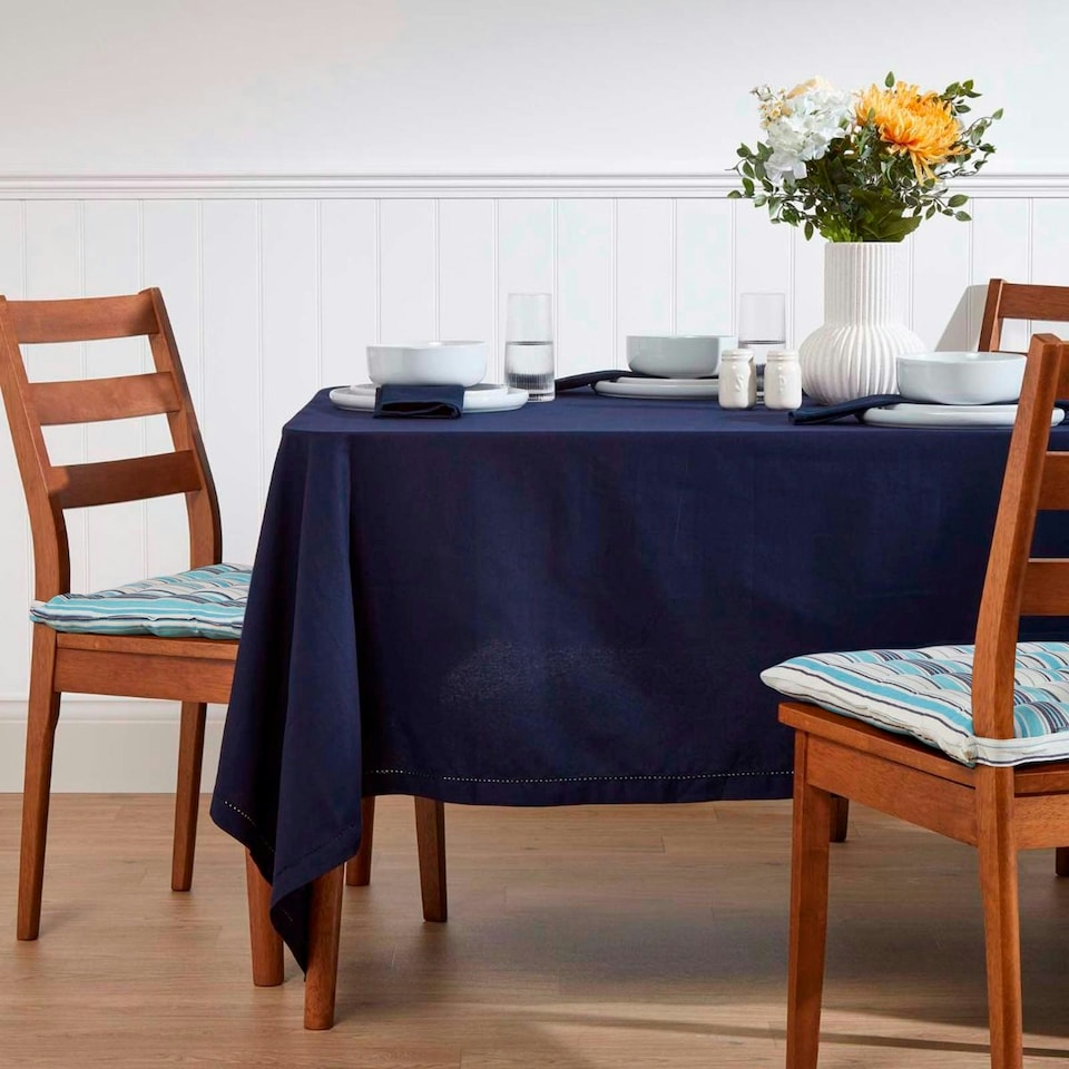 image 1 of Homescapes Navy Blue Tablecloth - 178 x 300 cm Blue